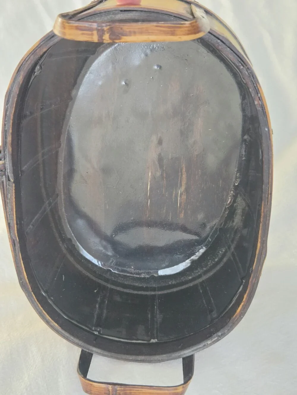 Oval Bamboo & Brass Planter with Handles And Plastic Liner